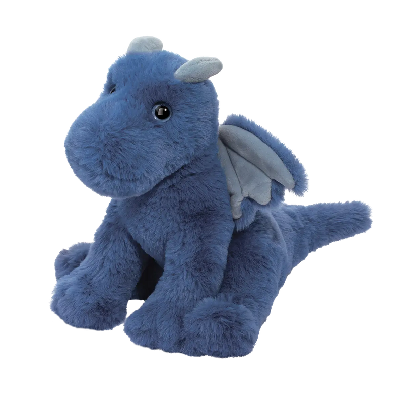 Blue plush dragon stuffed animal with wings and soft fur