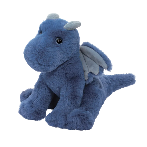 Blue plush dragon stuffed animal with wings and soft fur