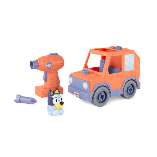 Orange Bluey Build A Buddy Car toy set with drill tool and Bluey figure