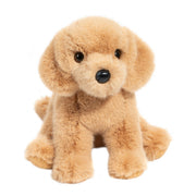 Golden brown plush Golden Retriever stuffed animal with fluffy fur on white background