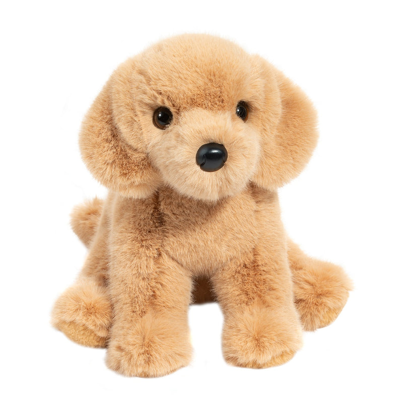 Golden brown plush Golden Retriever stuffed animal with fluffy fur on white background