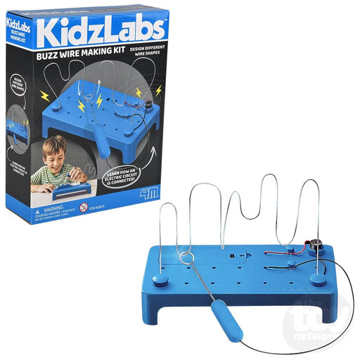 KidzLabs Buzz Wire Making Kit showing blue base with wire formations and packaging