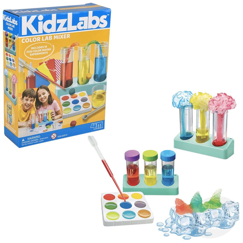 KidzLabs Color Lab Mixer science kit with test tubes, color palette, and crystal experiments