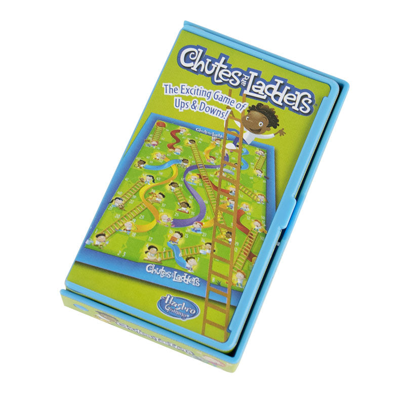 World's Smallest Chutes and Ladders miniature board game package in green and blue
