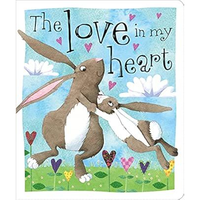 Children's book cover showing two rabbits with hearts and title The Love in My Heart