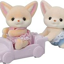 Two Fennec Fox Twin figures with purple car, one in dress, one in overalls
