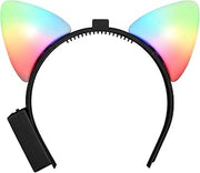 Rainbow gradient cat ear headband with black band on white background