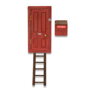 Red miniature door with ladder and postbox furniture kit for little mouse