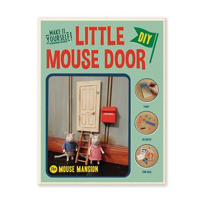 DIY Little Mouse Door furniture kit packaging showing miniature door installation