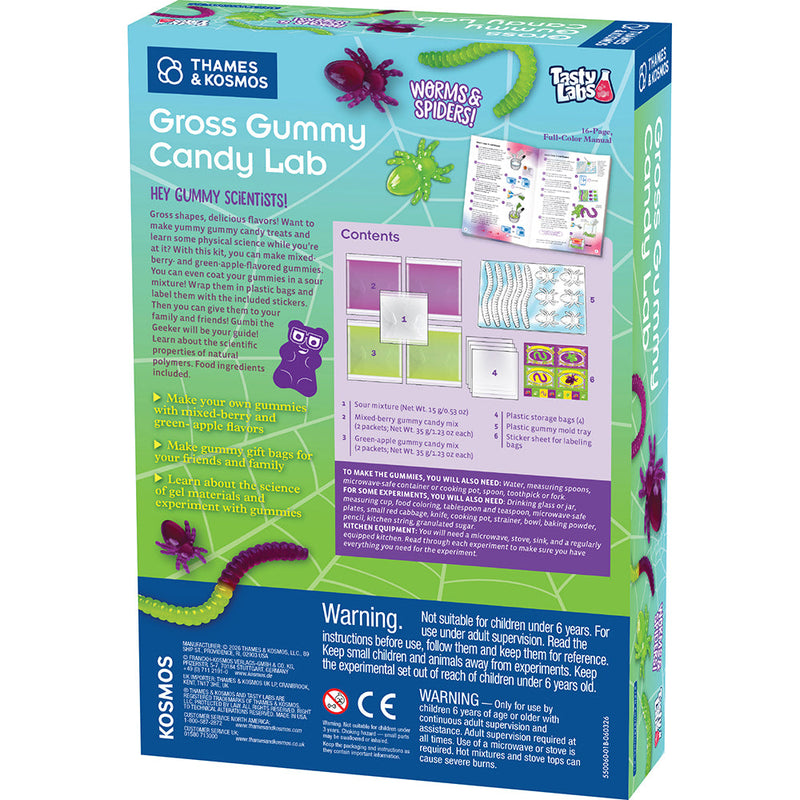 Thames & Kosmos Gross Gummy Candy Lab science kit box showing contents and experiments