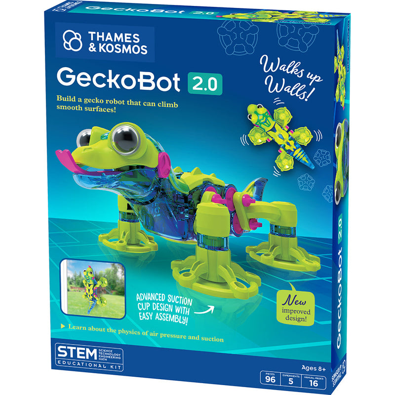 Thames & Kosmos GeckoBot 2.0 STEM educational kit packaging showing wall-climbing gecko robot