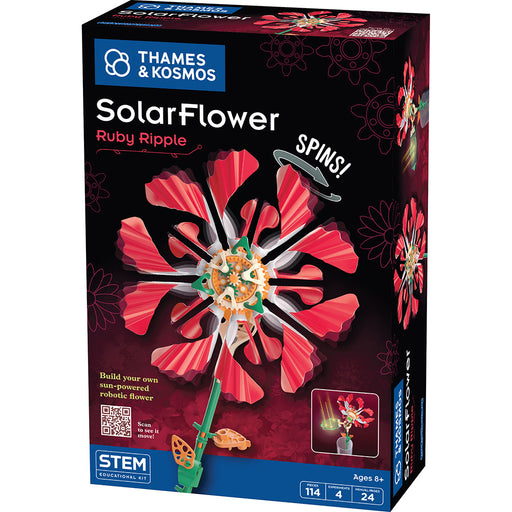 Thames & Kosmos SolarFlower Ruby Ripple STEM kit package showing spinning robotic flower