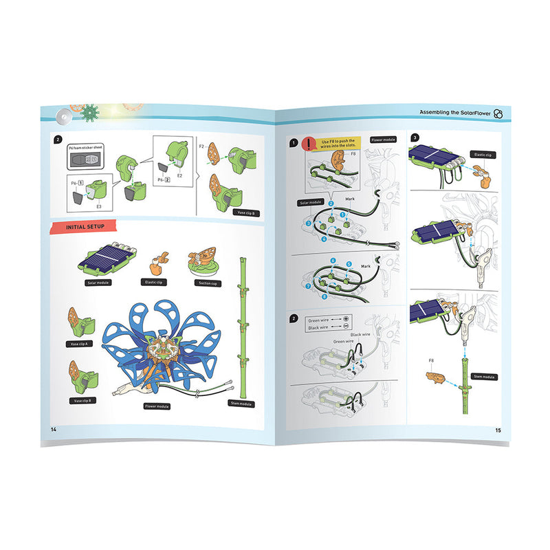 SolarFlower assembly instruction manual pages showing setup steps and components