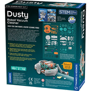 Dusty Robot Vacuum Cleaner STEM kit packaging showing contents and assembled robot