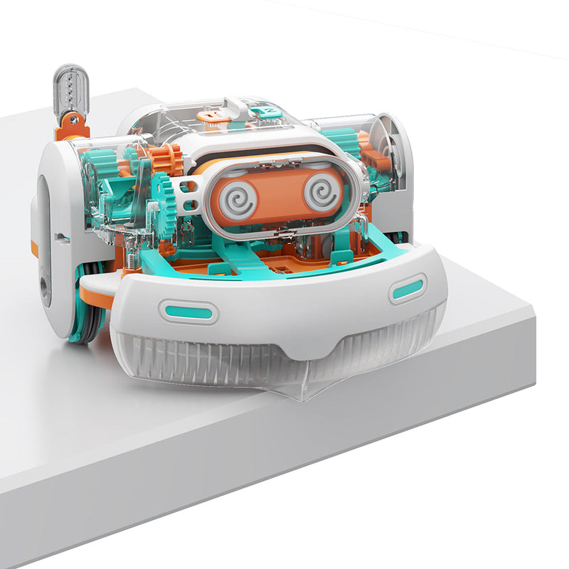 Cutaway view of Dusty robot vacuum showing internal components and mechanisms