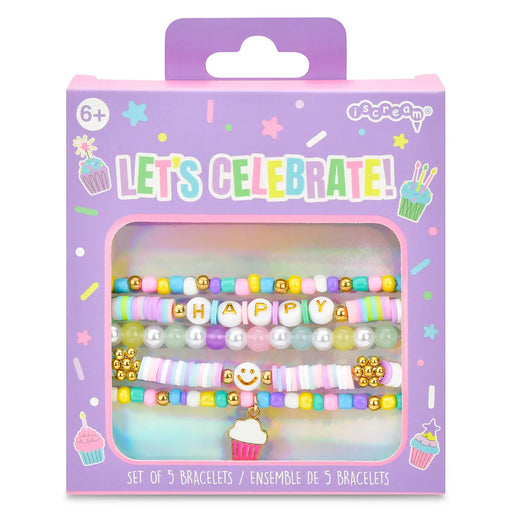 iScream Let's Celebrate bracelet set with 5 colorful beaded bracelets in purple packaging