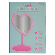 iScream heart-shaped vanity mirror packaging showing pink LED mirror with features listed
