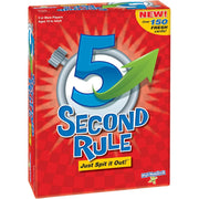 Board game box for '5 Second Rule' with red background and blue and green text.