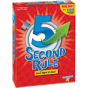 Board game box for '5 Second Rule' with red background and blue and green text.