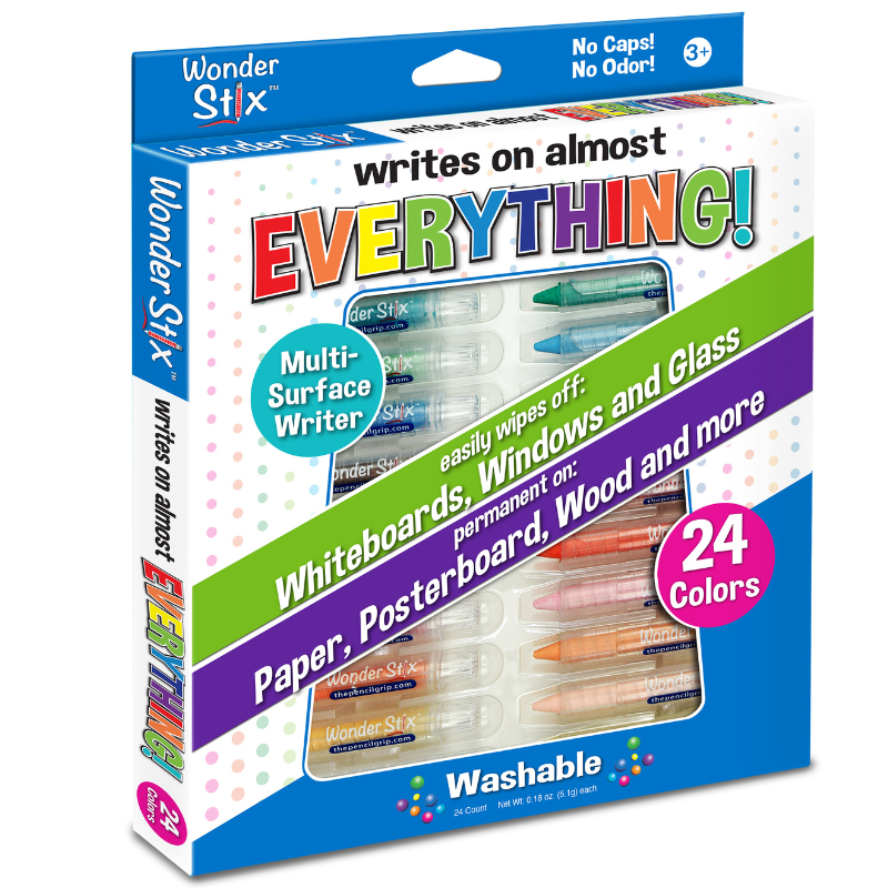 Wonder Stix 24-pack multi-surface washable markers in colorful retail packaging