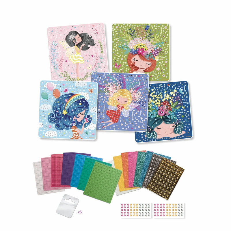 Mosaics Enchanted Dreams craft kit with fairy princess cards and colorful mosaic stickers