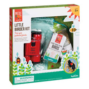 Little Birder Kit packaging with binoculars, bird guide, and storage bag for kids