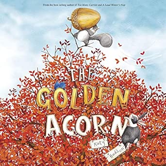 The Golden Acorn children's book cover showing cartoon squirrel with autumn leaves