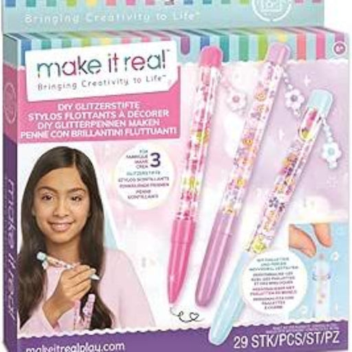 Make It Real DIY Floaty Pen Kit packaging showing glittery pens and craft supplies