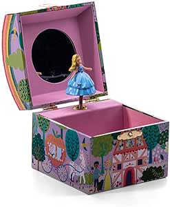 Open fairy tale themed jewelry box with pink interior and spinning ballerina figure