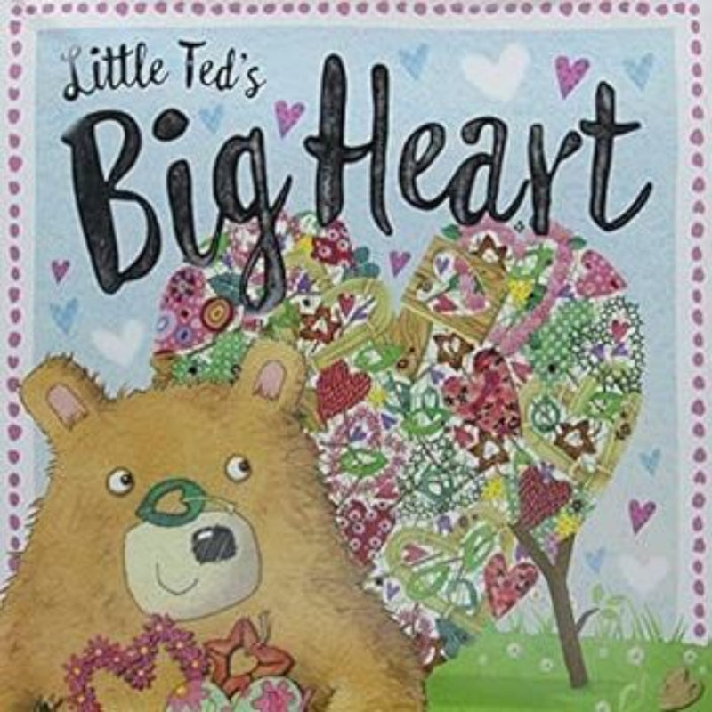 Little Ted's Big Heart children's book cover featuring brown teddy bear with colorful heart tree.