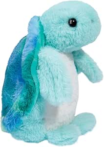 Turquoise plush turtle toy with sparkly shell and white belly