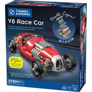 Thames & Kosmos V8 Race Car STEM kit box showing red motorized model car