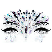 Crystal face gems in decorative pattern with iridescent stones and black accents
