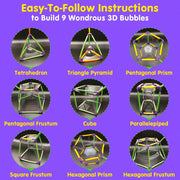 Nine 3D geometric bubble shapes including tetrahedron pyramid cube and prism forms