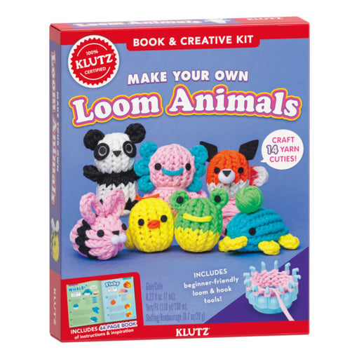 Klutz Make Your Own Loom Animals book and creative kit with yarn animal samples
