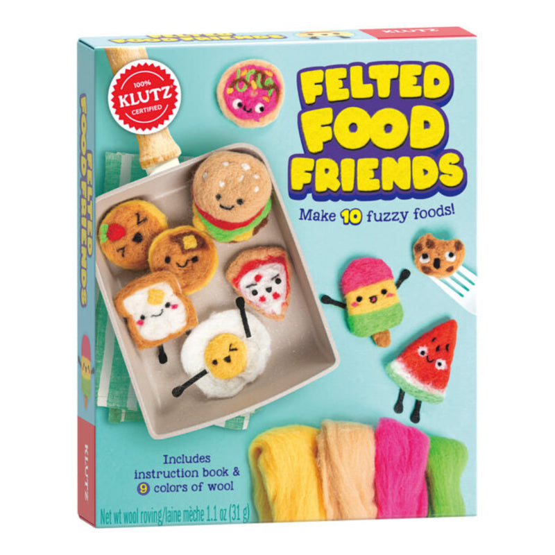 Klutz Felted Food Friends craft kit box showing fuzzy felt food characters and wool colors