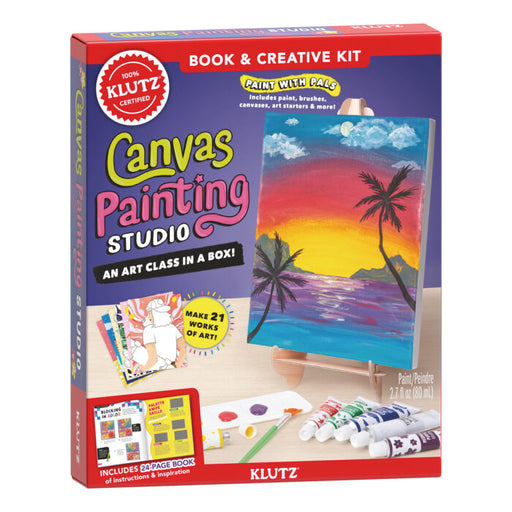 Klutz Canvas Painting Studio book and creative kit box showing tropical sunset painting