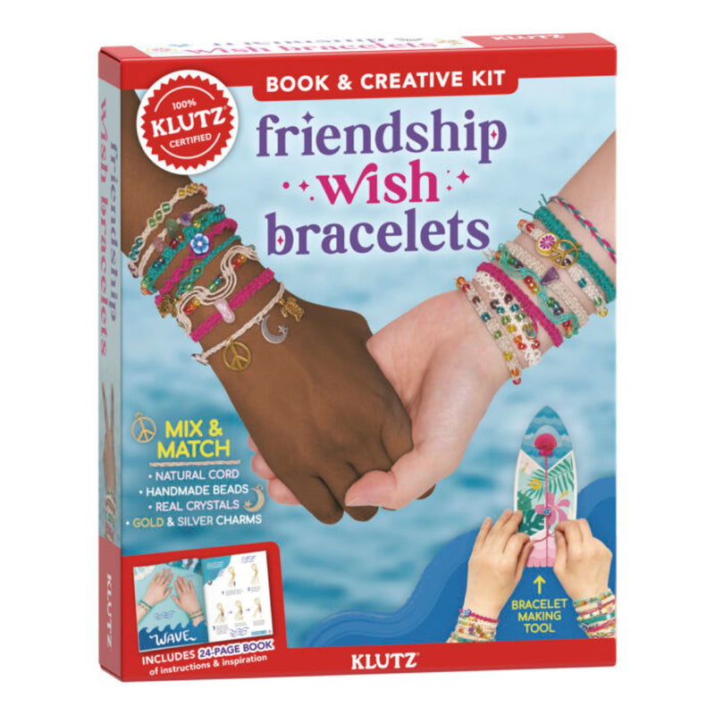 Klutz Friendship Wish Bracelets book and creative kit box showing bracelet making supplies