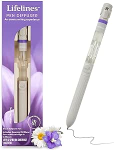 Lifelines pen diffuser aromatherapy product with purple floral packaging and white pen
