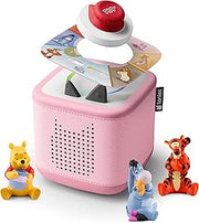 Pink TonieBox audio player with Winnie the Pooh character figures and book