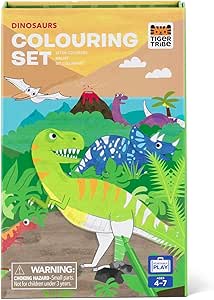 Tiger Tribe dinosaur coloring set package with colorful prehistoric scene illustration