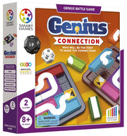 Genius Connection battle game box by Smart Games showing colorful puzzle pieces and dice.