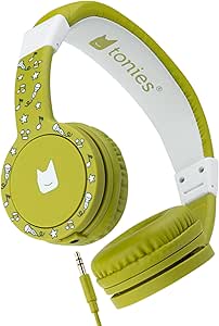 Green Tonies headphones with white headband and crown logo on ear cup