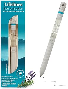 Lifelines pen diffuser in white with Crisp Mountain Air scent, shown with packaging