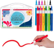 Magic Stix washable acrylic markers 12-pack in clear case with colorful markers and demonstration