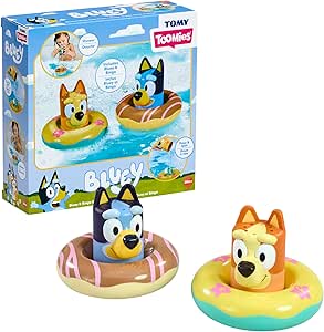 Bluey Splash & Floats toy set with two character figures in colorful floating rings
