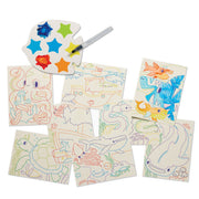Magic watercolor painting set with palette, brush and ocean-themed coloring pages
