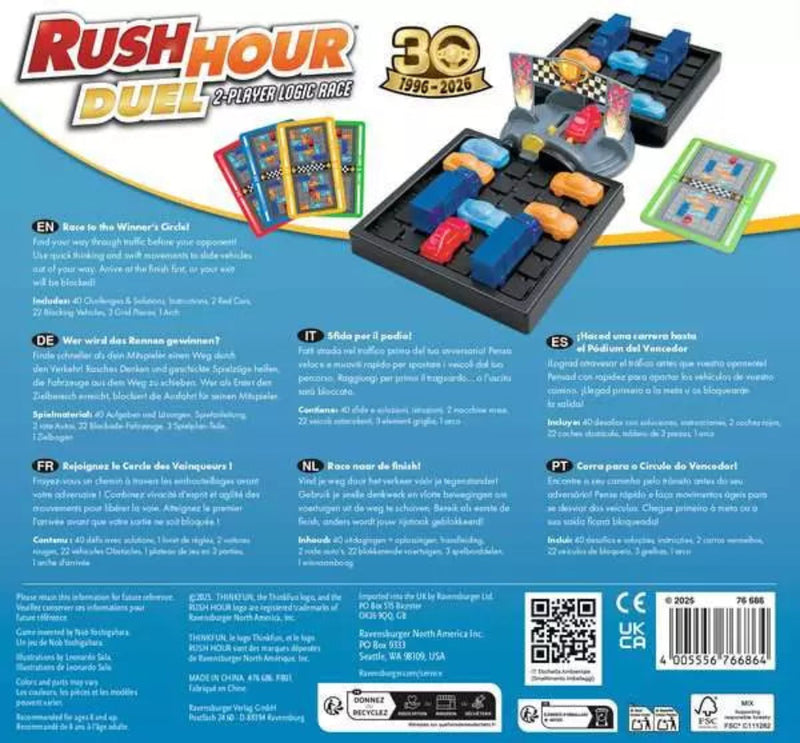 Rush Hour Duel 2-player logic race game back packaging by Ravensburger