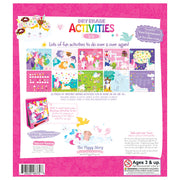 Unicorn Fantasy dry erase activity book back cover showing 24 pages of activities