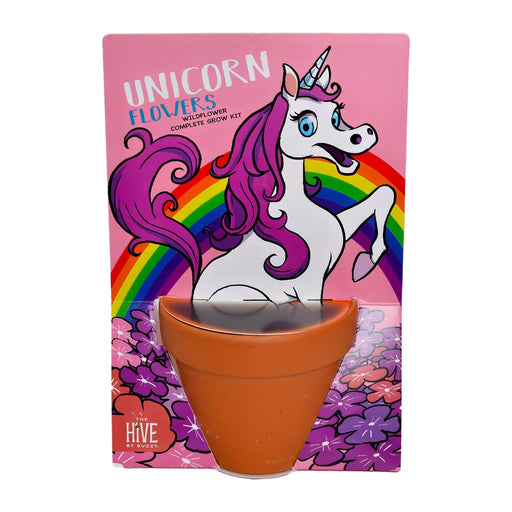 Unicorn Flowers wildflower grow kit with terracotta pot and colorful unicorn packaging design